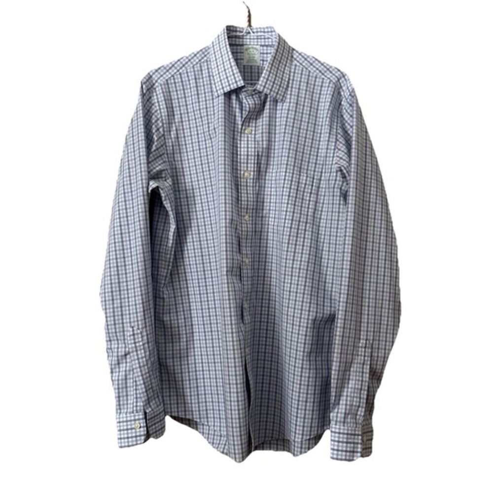 Brooks Brothers‎ Milano L 16-36 Non Iron Blue Plaid Cotton Dress Shirt